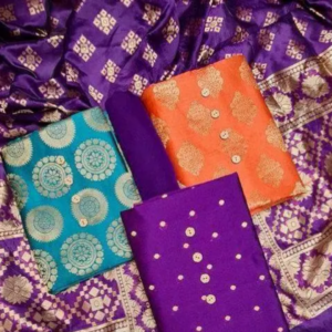 Blue and orange dress material combo