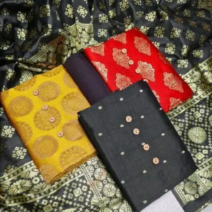 Yellow and red dress material combo