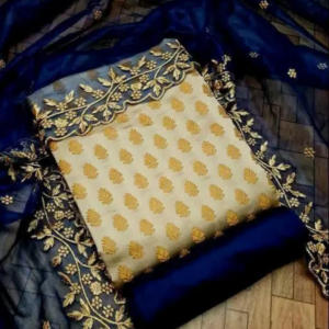 White and blue Dress Material